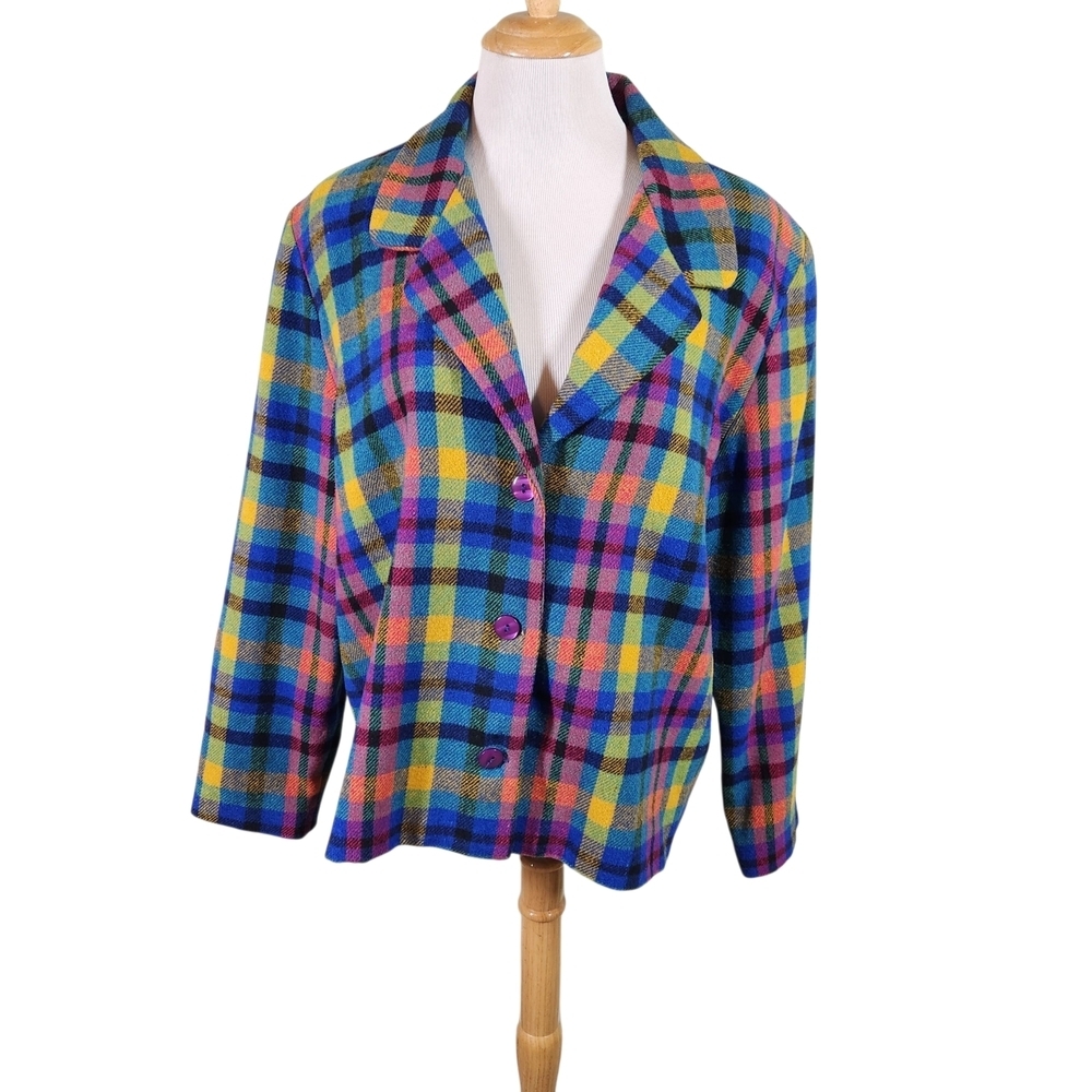 Willow Ridge Plaid Wool Blend Blazer Lined Vintage USA